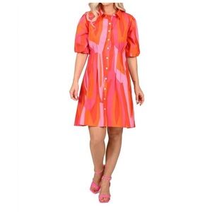 NWT Large SCAPA button down knee length  dress in orange/pink Lauren Perre